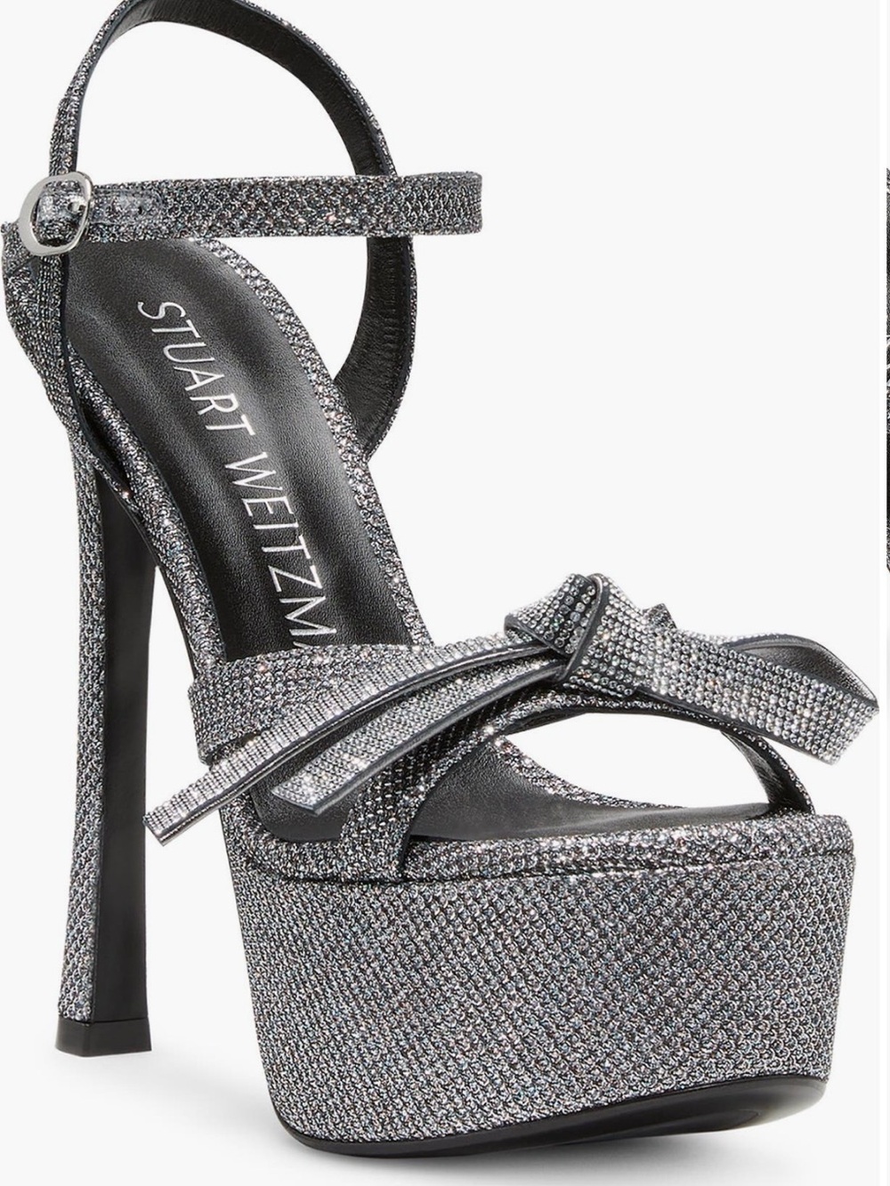 Stuart Weitzman Mega Bow Glitter Platform Ankle-Strap Sandals